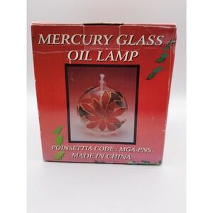 Mercury Glass Oil Lamp Poinsettia Design New Complete